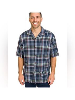Tommy Bahama Men’s Blue Plaid Casual Button Down Shirt Size XXL
